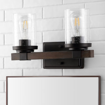Bungalow Iron/Seeded Glass Rustic Farmhouse LED Vanity Light - JONATHAN Y
